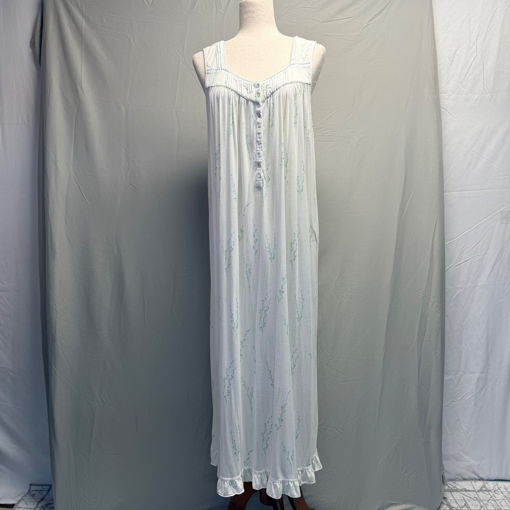 Eileen West Floral Modal Blend Sleeveless Nightgown Blue Green White Medium